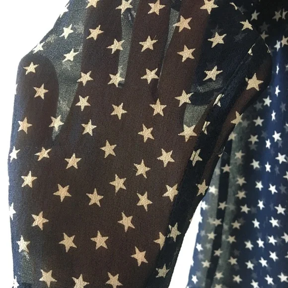 SOLD on eBay✨You’re A Star ⭐️ Navy Blue Sheer Silk Star Blouse - Picture 8 of 16
